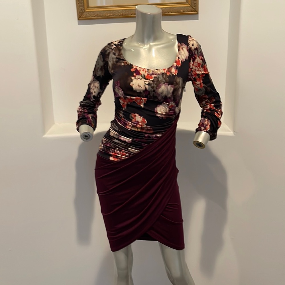 AMADI Faux Wrap Ruched Draped Long Sleeve Dress BNWOT